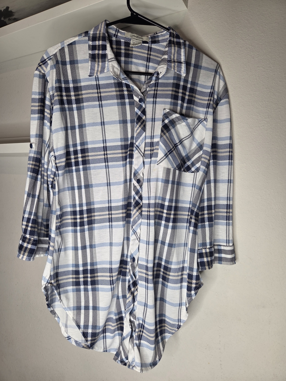 Relaxed Blue & White Plaid Button-Down Shirt